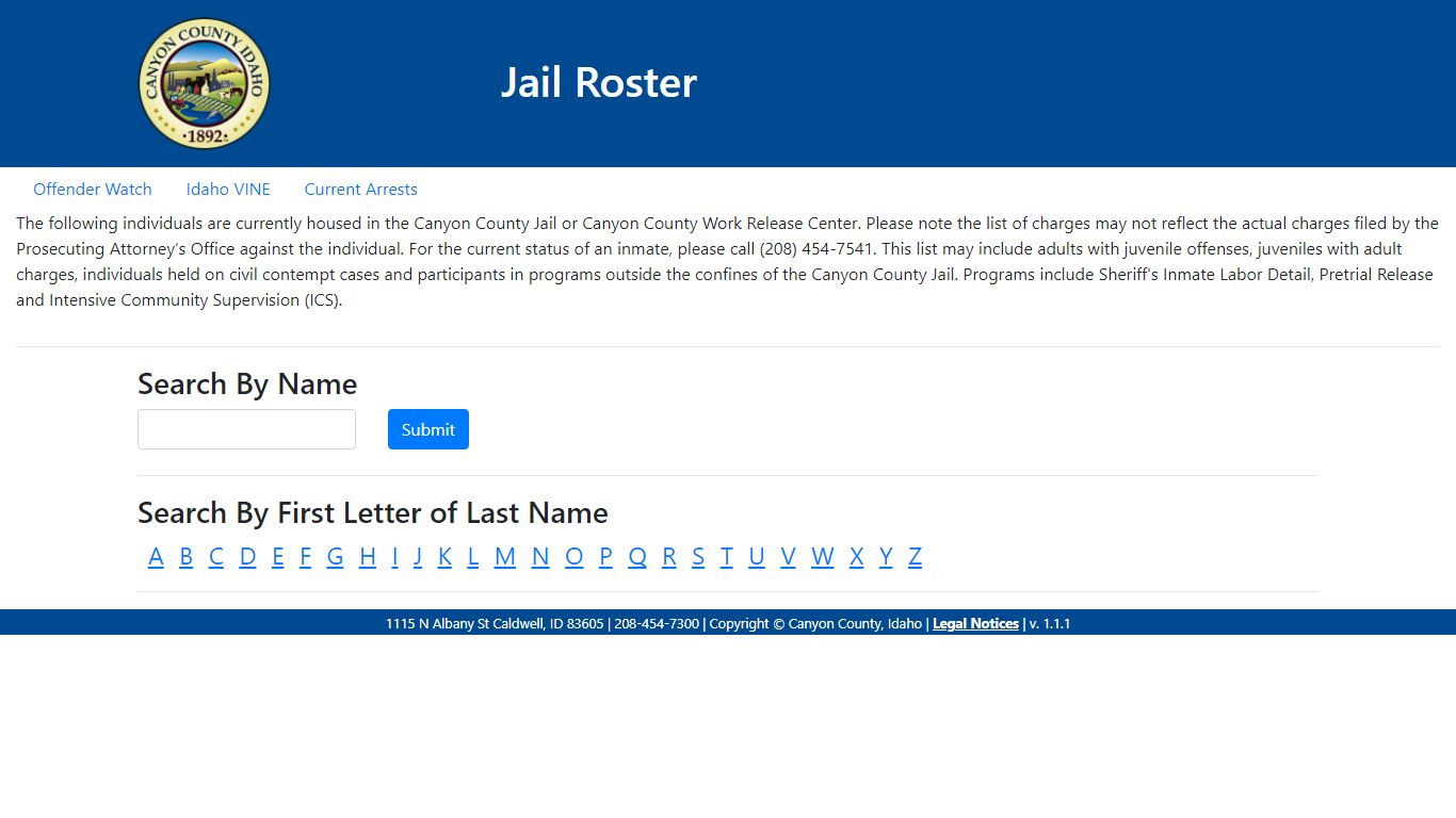 Jail Roster - Canyon County, Idaho